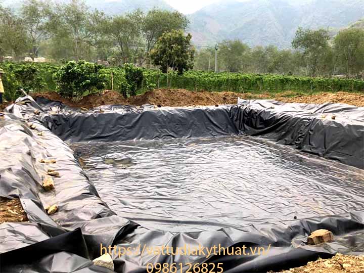 Công trình thi công bạt lót hồ trữ nước tưới tại Mường Ảng, Điện Biên được thực hiện