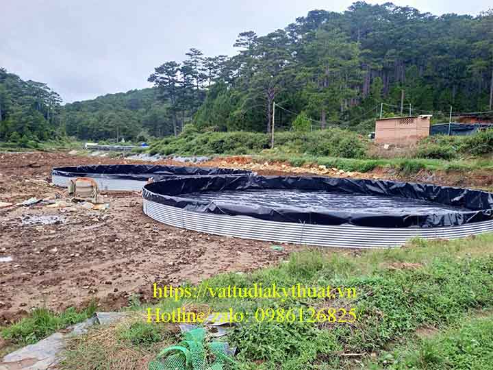 Bể bạt HDPE tròn và khung tôn mạ kẽm nhúng nóng nuôi cá tầm đường kính 17m