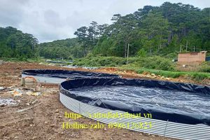 Thi công hồ bạt HDPE tròn và khung tôn mạ kẽm nhúng nóng nuôi cá tầm