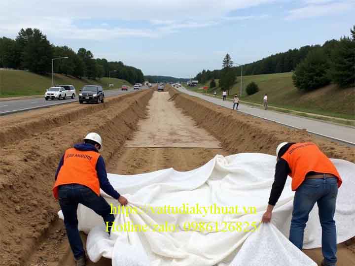 Ứng dụng vải địa kỹ thuật gia cố nền đường cao tốc